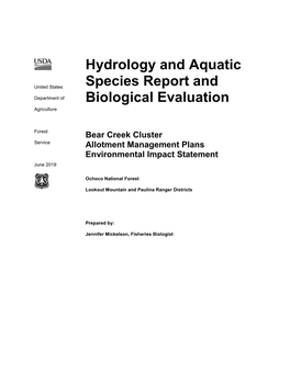 Hydrology and Aquatic Species Report and Biological Evaluation