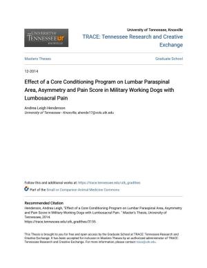Effect of a Core Conditioning Program on Lumbar Paraspinal Area, Asymmetry and Pain Score in Military Working Dogs with Lumbosacral Pain