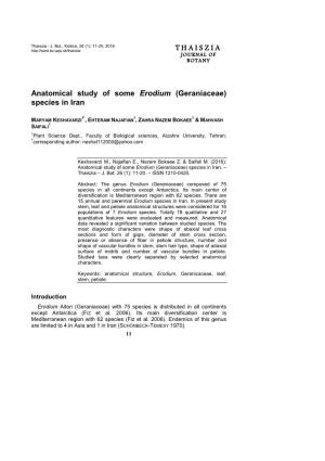 THAISZIA Anatomical Study of Some Erodium (Geraniaceae) Species In