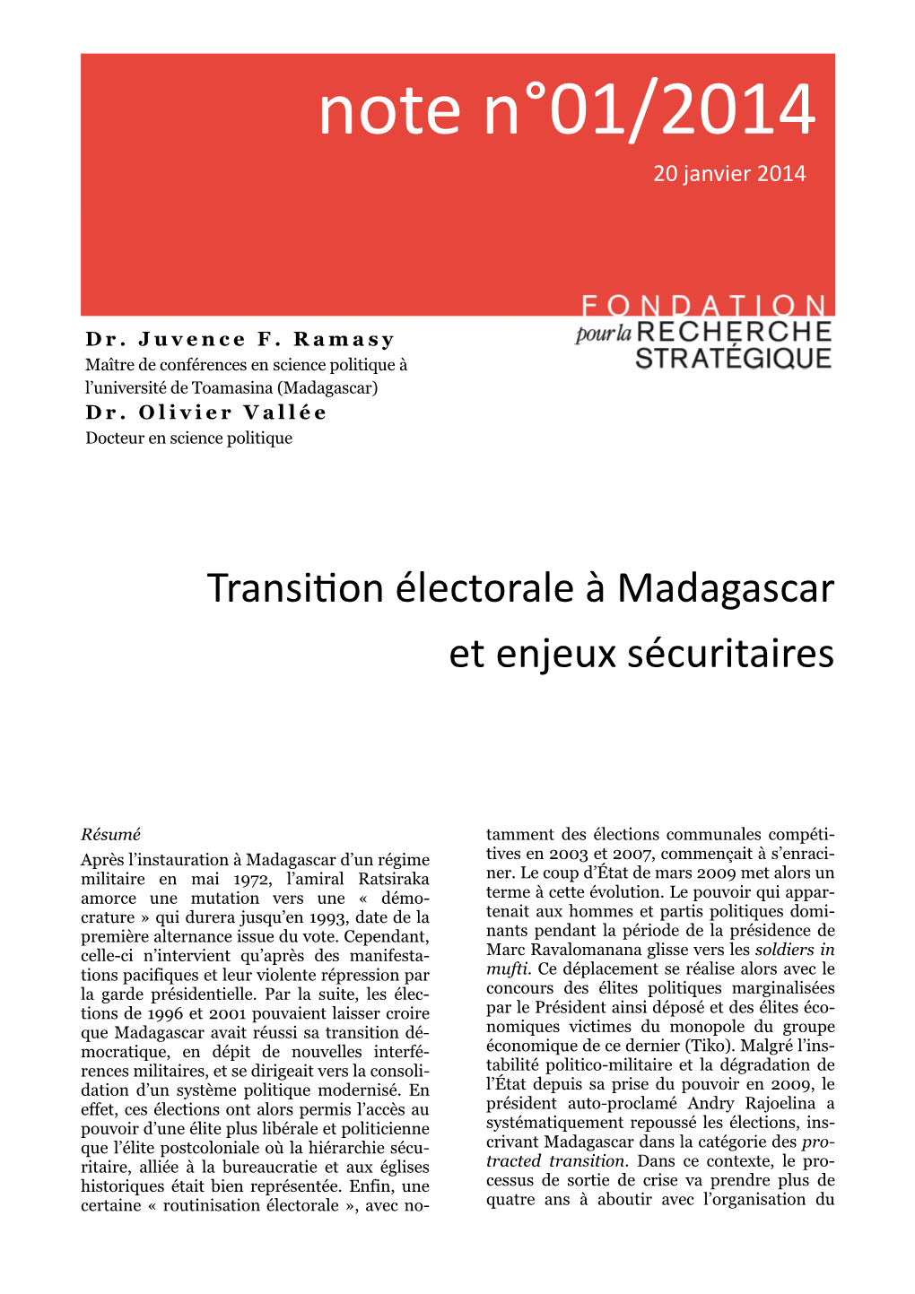 Transition Éléctorale À Madagascar Et Enjeux Sécuritaires