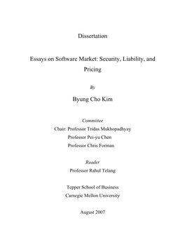 Essays on Software Market: Security, Liability, and Pricing