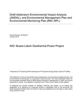 50156-001: Muara Laboh Geothermal Power Project