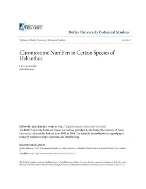 Chromosome Numbers in Certain Species of Helianthus Florence Geisler Butler University