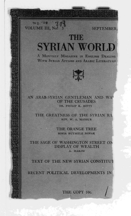 Syrian World a Monthly Magazine in English Dealing with Syrian Affairs and Arabic Literature
