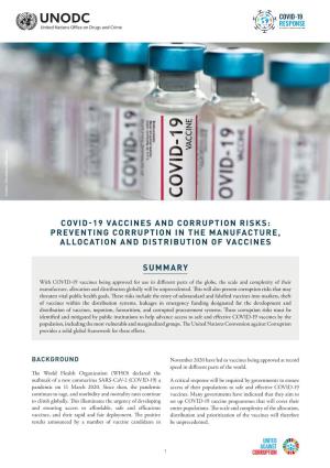 Covid-19 Vaccines and Corruption Risks: Preventing Corruption in the Manufacture, Allocation and Distribution of Vaccines