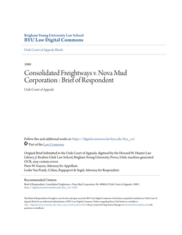Consolidated Freightways V. Nova Mud Corporation : Brief of Respondent Utah Court of Appeals