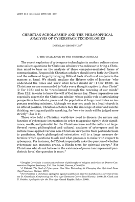 "Christian Scholarship and the Philosophical Analysis Of