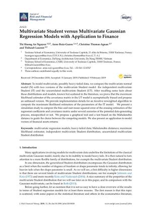 Multivariate Student Versus Multivariate Gaussian Regression Models with Application to Finance