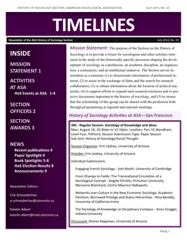 TIMELINES Newsletter of the ASA History of Sociology Section July 2014, No
