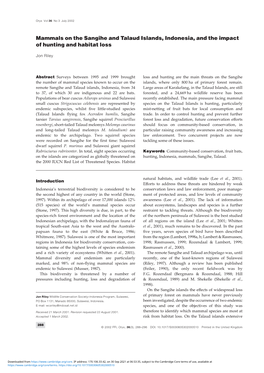 Mammals on the Sangihe and Talaud Islands, Indonesia, and the Impact of Hunting and Habitat Loss