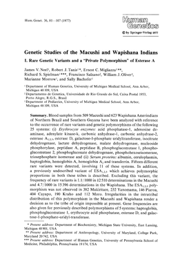 Genetic Studies of the Macushi and Wapishana Indians I