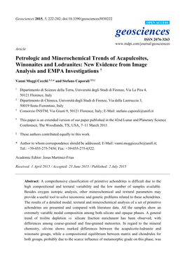 Petrologic and Minerochemical Trends of Acapulcoites, Winonaites and Lodranites: New Evidence from Image Analysis and EMPA Investigations †