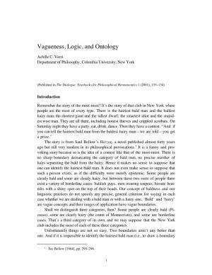 Vagueness, Logic, and Ontology