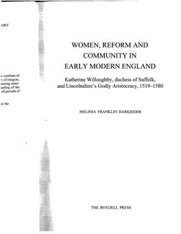 Women, Reform and Community in Early Modern England