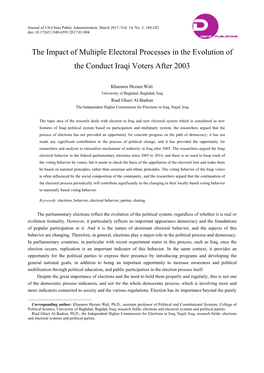 The Impact of Multiple Electoral Processes in the Evolution of the Conduct Iraqi Voters After 2003