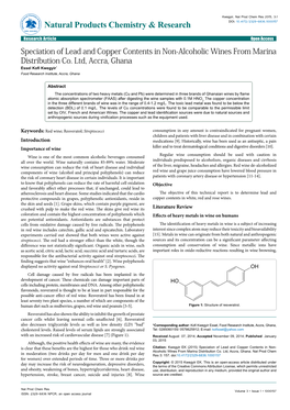 Speciation of Lead and Copper Contents in Non-Alcoholic Wines from Marina Distribution Co