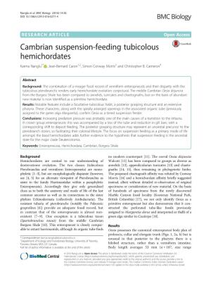Cambrian Suspension-Feeding Tubicolous Hemichordates Karma Nanglu1* , Jean-Bernard Caron1,2, Simon Conway Morris3 and Christopher B