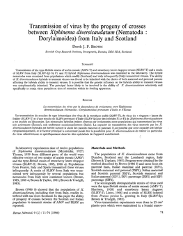 Transmission of Virus by the Progeny of Crosses Between Xiphinema Diversicaudatum