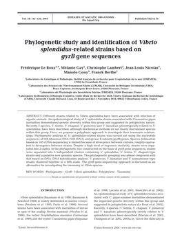 Phylogenetic Study and Identification of Vibrio Splendidus-Related Strains Based on Gyrb Gene Sequences