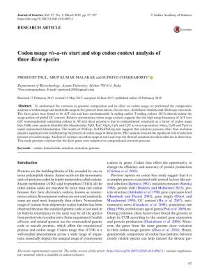 Codon Usage Vis-A-Vis Start and Stop Codon Context Analysis of Three Dicot Species