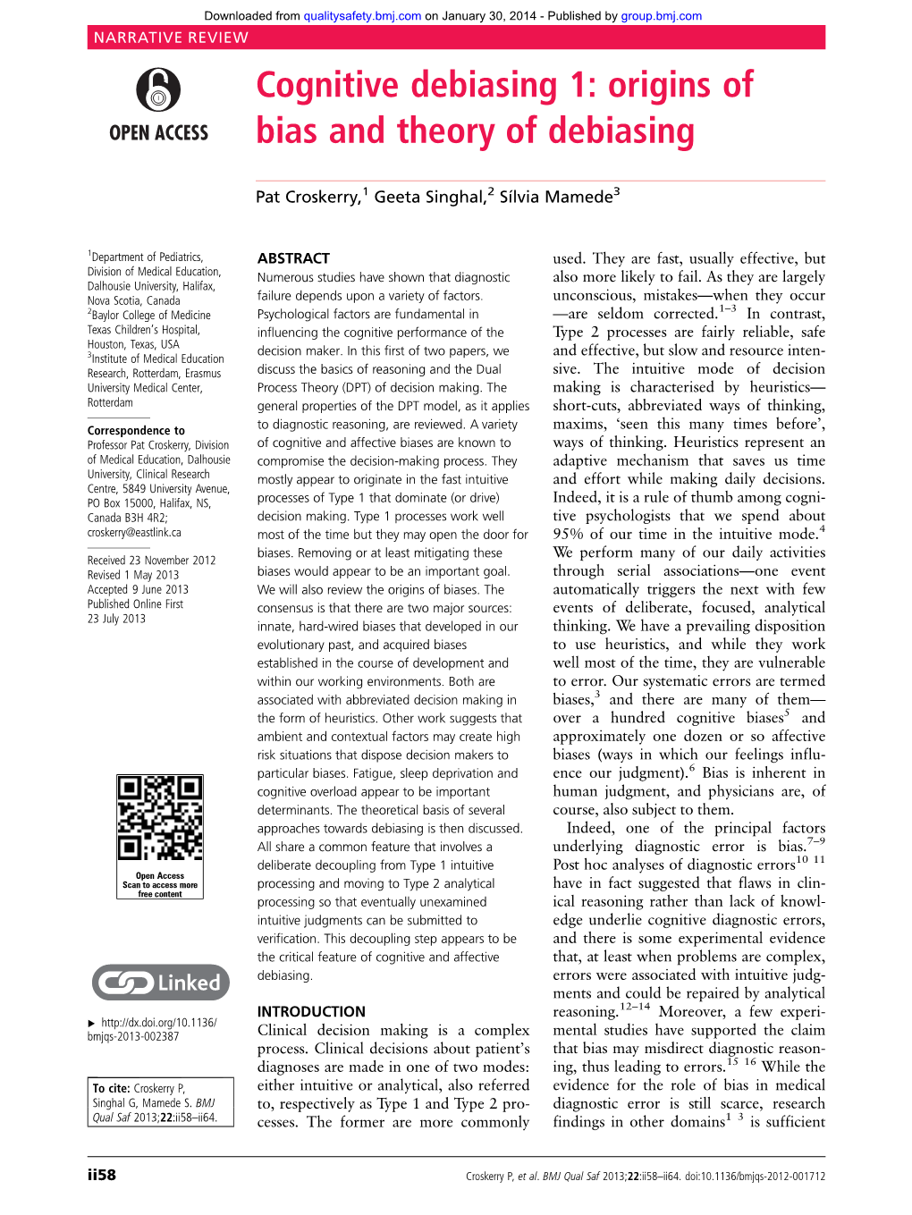 Cognitive Debiasing 1: Origins of Bias and Theory of Debiasing