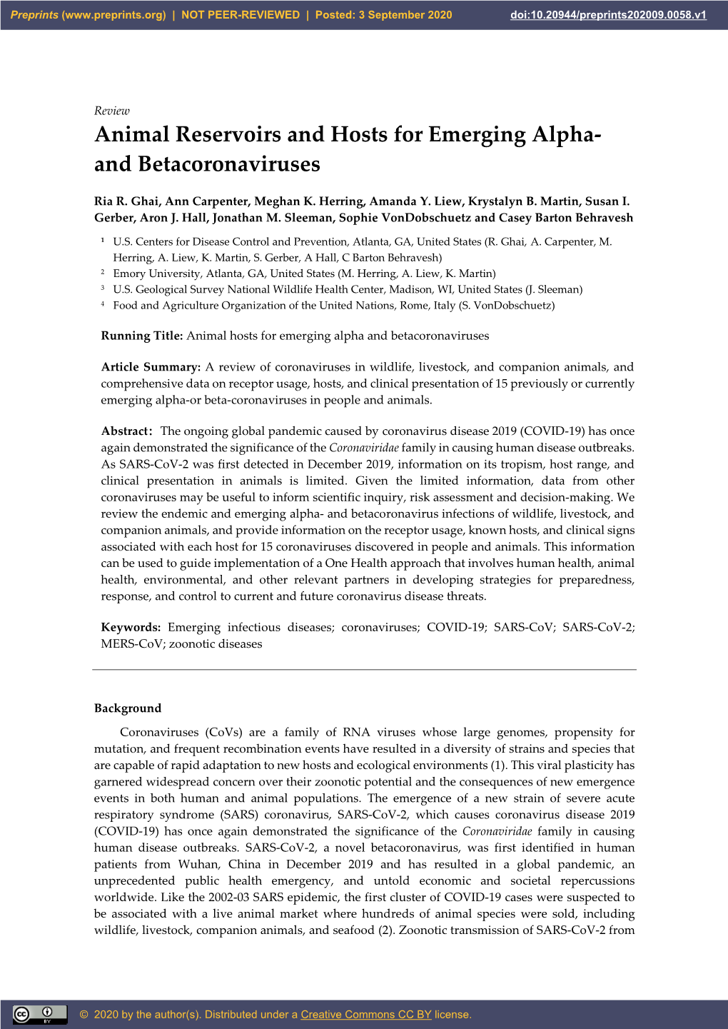 Animal Reservoirs and Hosts for Emerging Alpha- and Betacoronaviruses