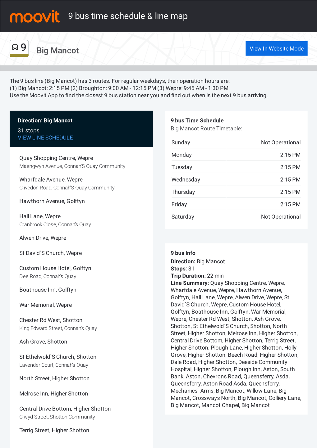 9 Bus Time Schedule & Line Route