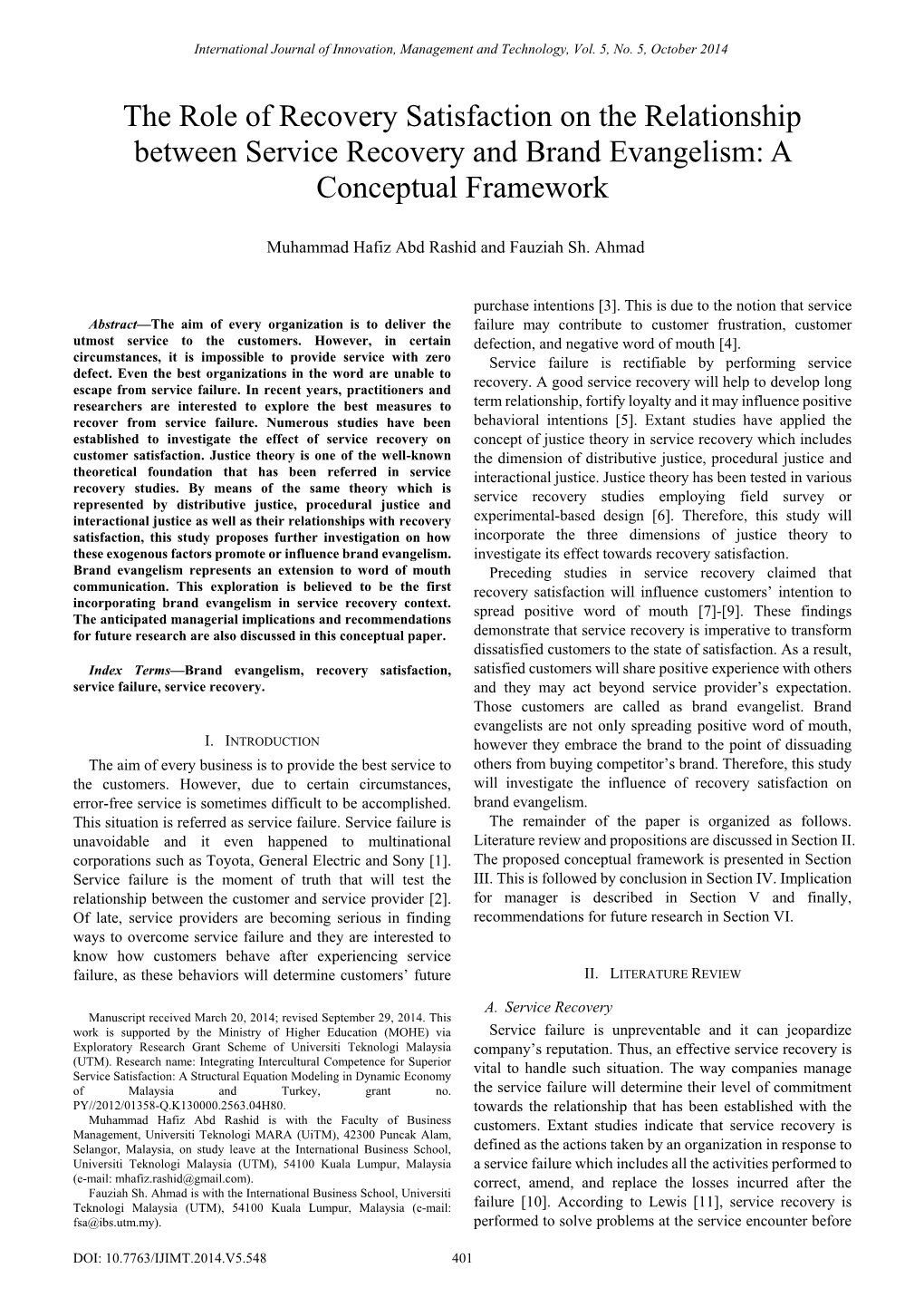 The Role of Recovery Satisfaction on the Relationship Between Service Recovery and Brand Evangelism: a Conceptual Framework