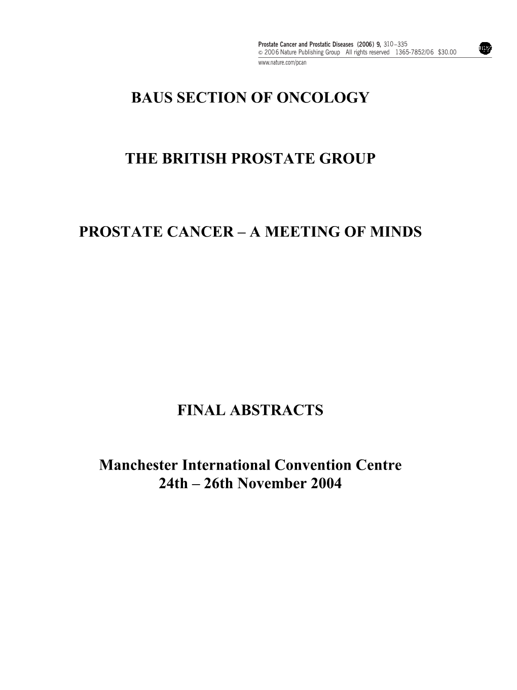 Baus Section of Oncology the British Prostate Group