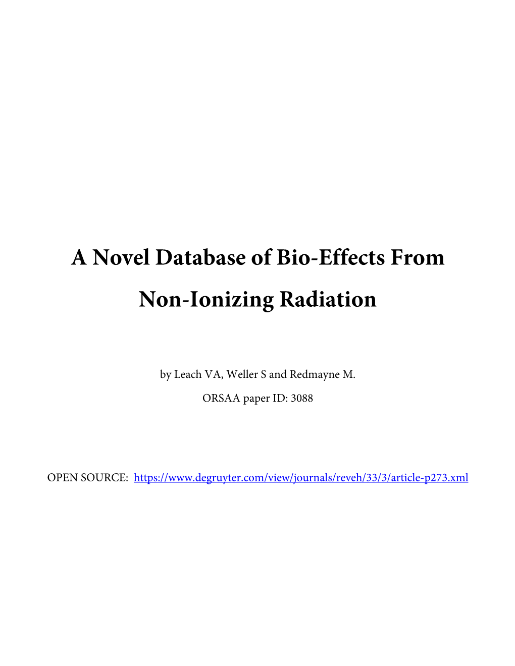 A Novel Database of Bio-Effects from Non-Ionizing Radiation