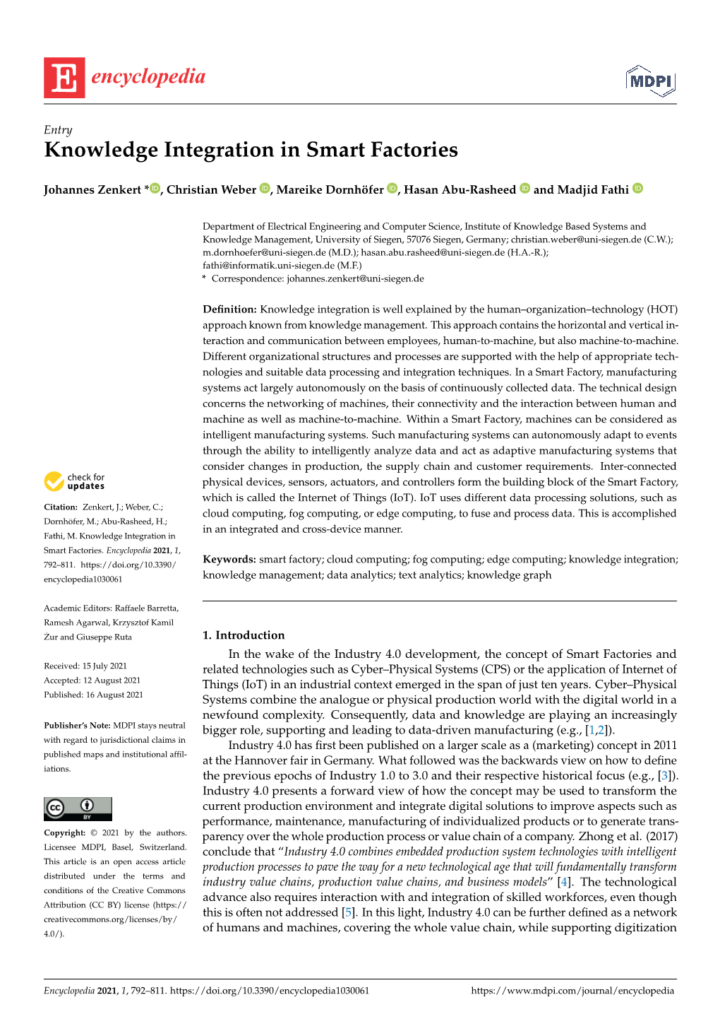 Knowledge Integration in Smart Factories