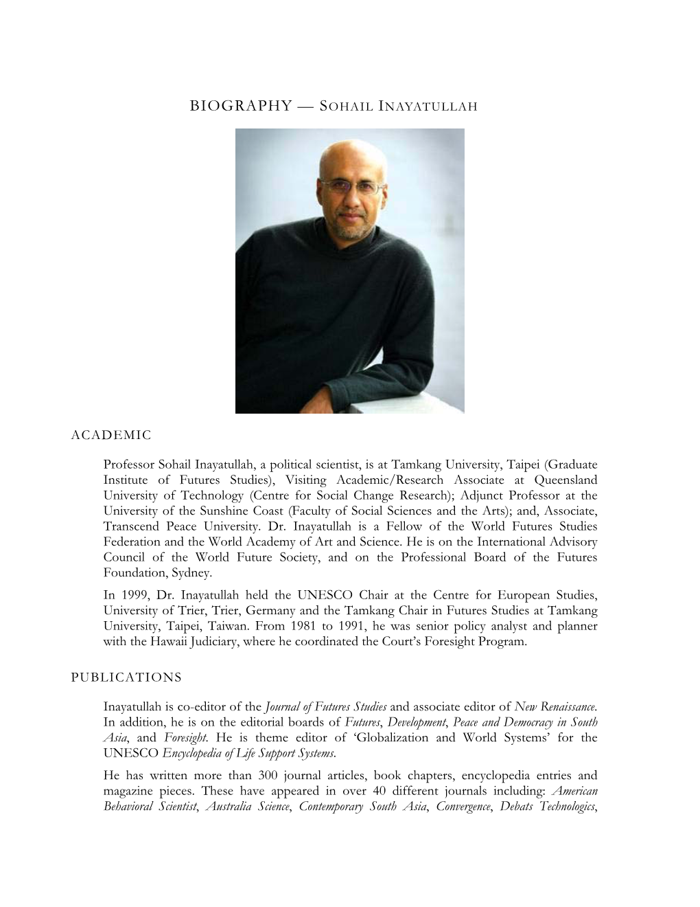 Biography — Sohail Inayatullah