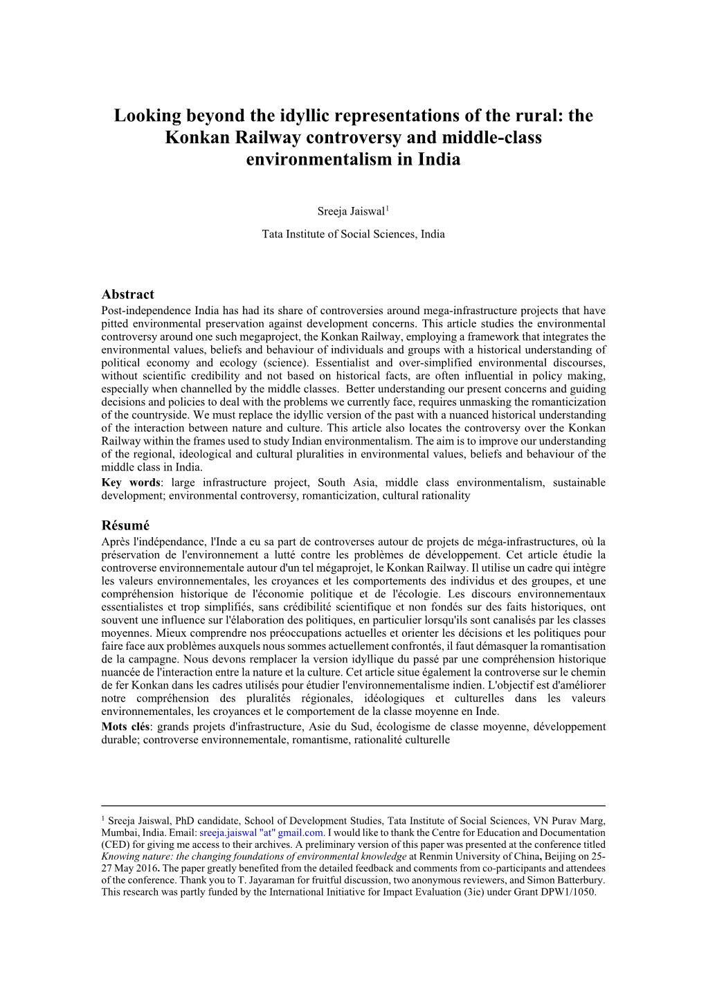 The Konkan Railway Controversy and Middle-Class Environmentalism in India