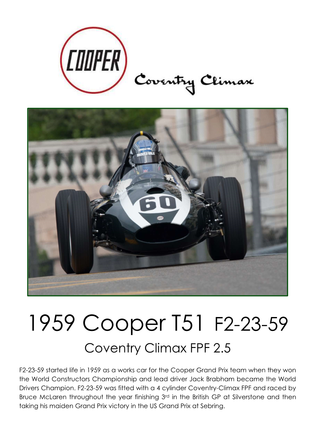 1959 Cooper T51 F2-23-59 Coventry Climax FPF 2.5