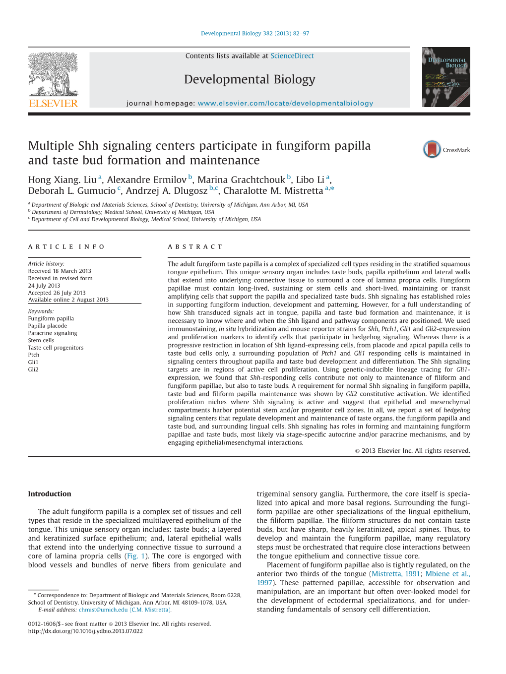 Multiple Shh Signaling Centers Participate in Fungiform Papilla and Taste Bud Formation and Maintenance