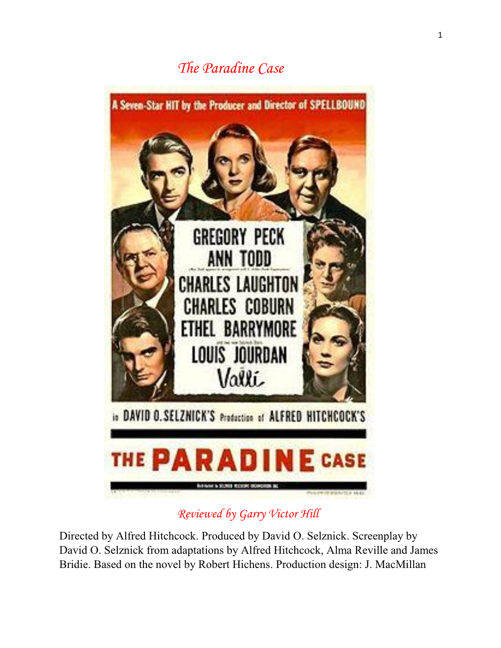 Hitchcock's the Paradine Case (1947)