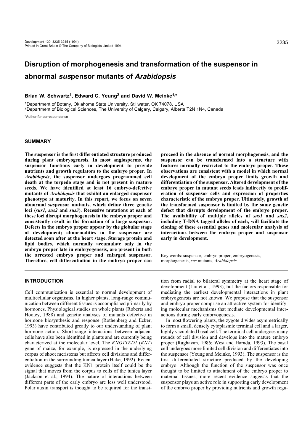 Disruption of Morphogenesis and Transformation of the Suspensor in Abnormal Suspensor Mutants of Arabidopsis