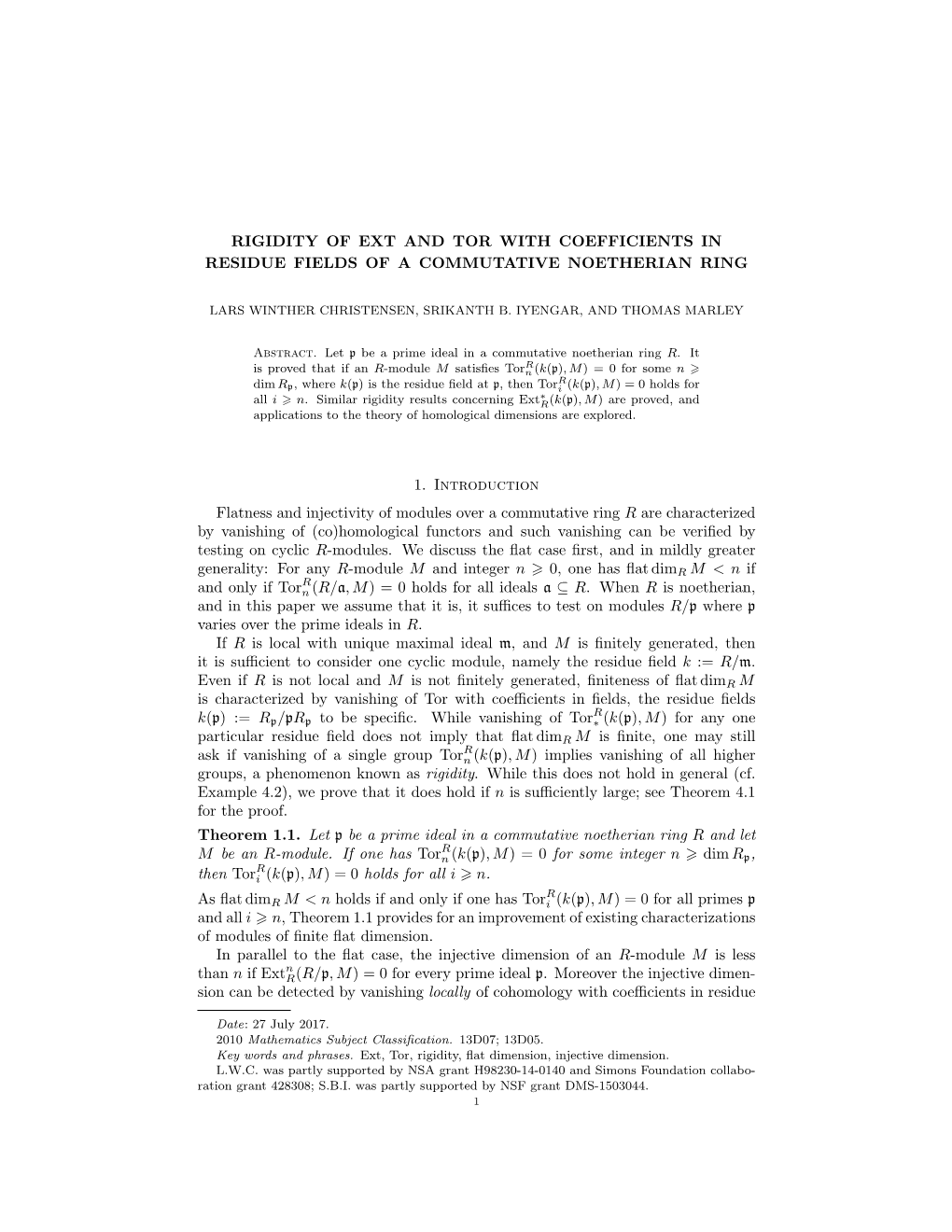 Rigidity of Ext and Tor with Coefficients in Residue Fields of a Commutative Noetherian Ring