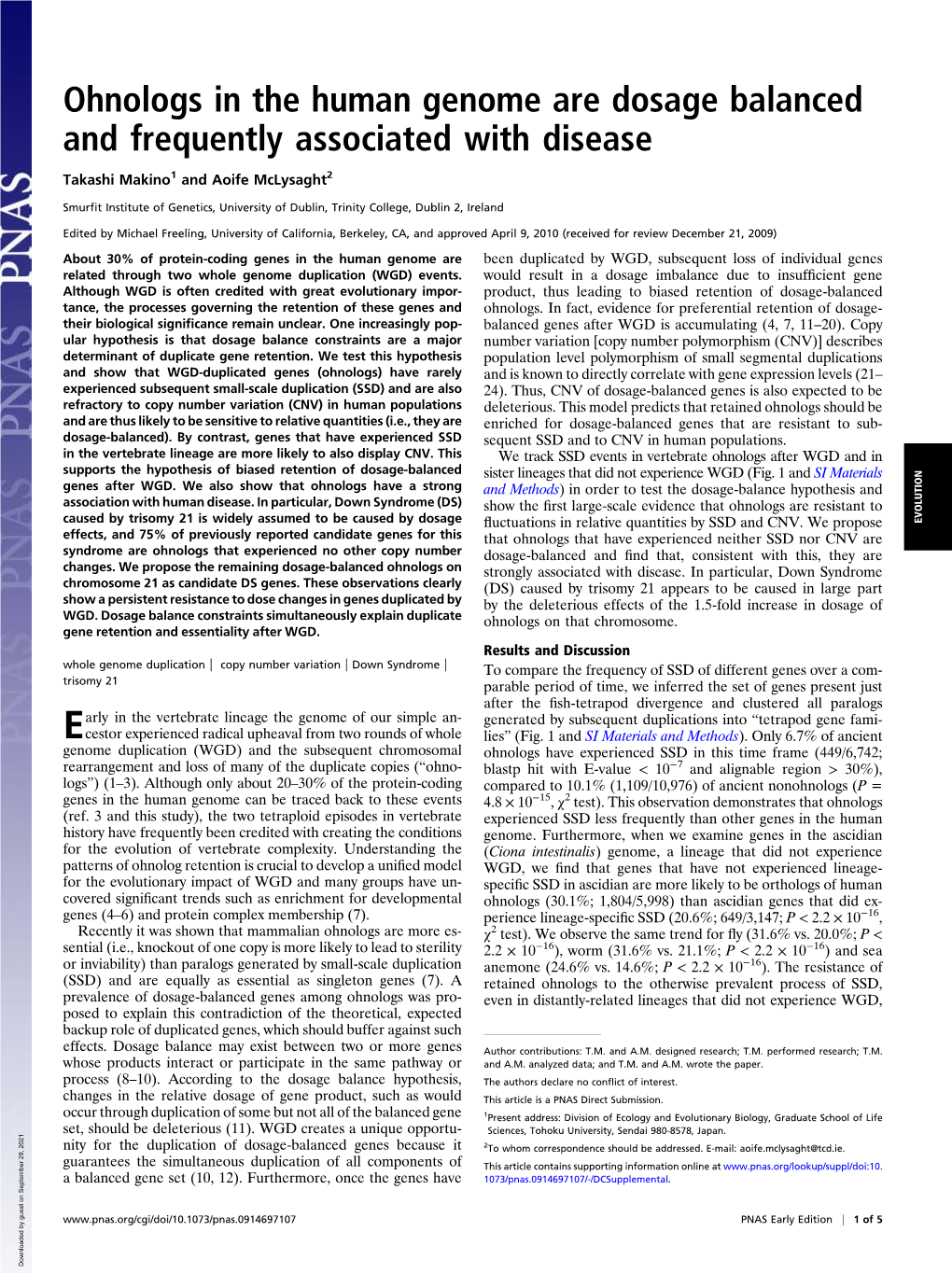 Ohnologs in the Human Genome Are Dosage Balanced and Frequently Associated with Disease