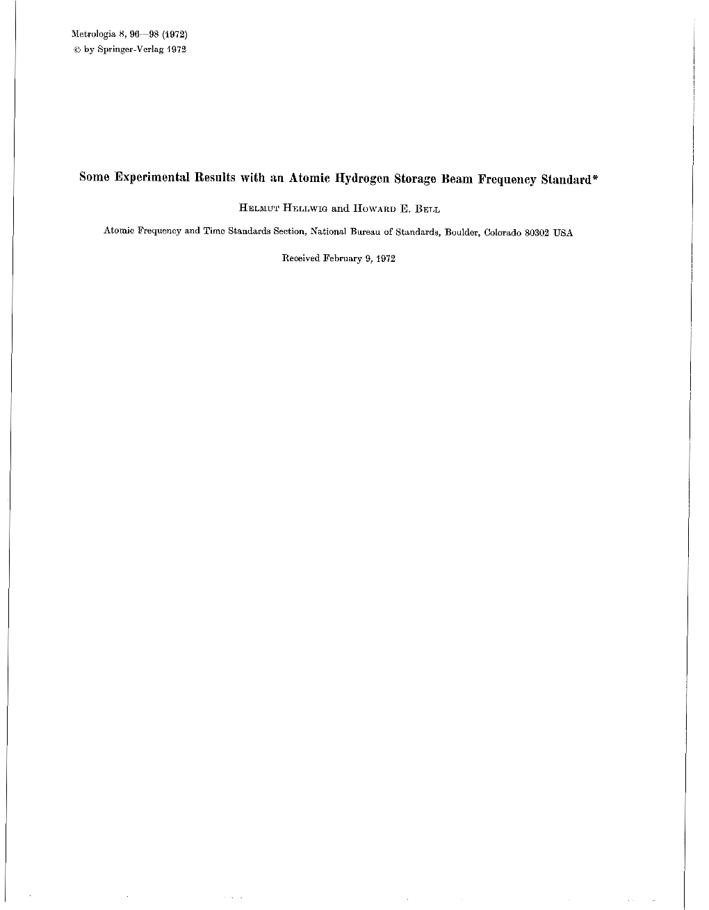 Some Experimental Results with an Atomic Hydrogen Storage Beam Frequency Standard