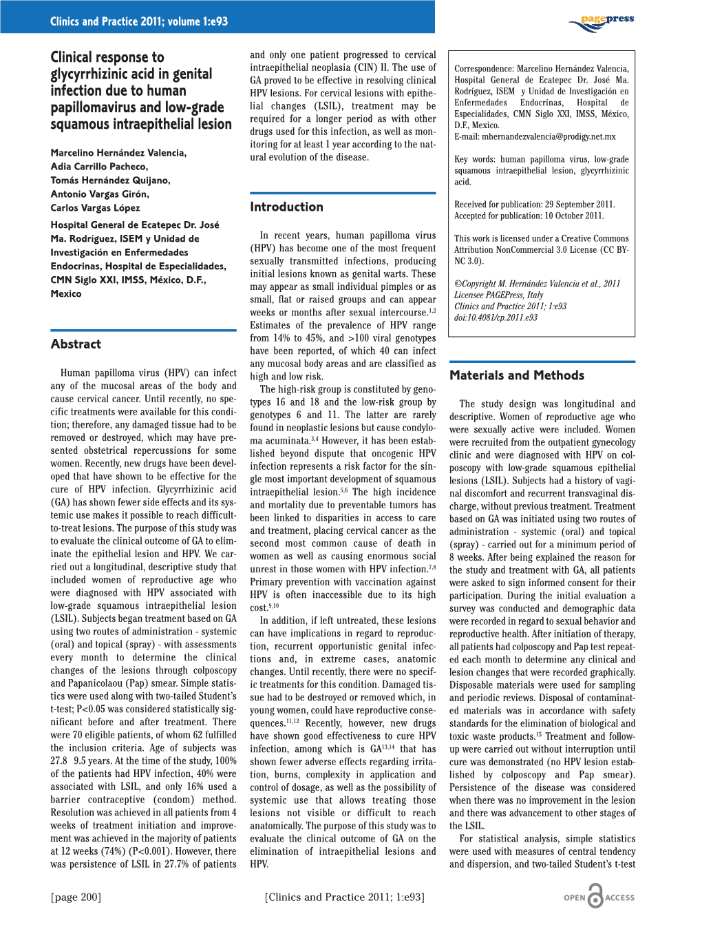 Clinical Response to Glycyrrhizinic Acid in Genital Infection Due to Human