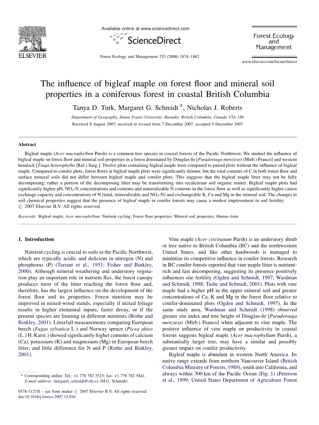 The Influence of Bigleaf Maple on Forest Floor and Mineral Soil