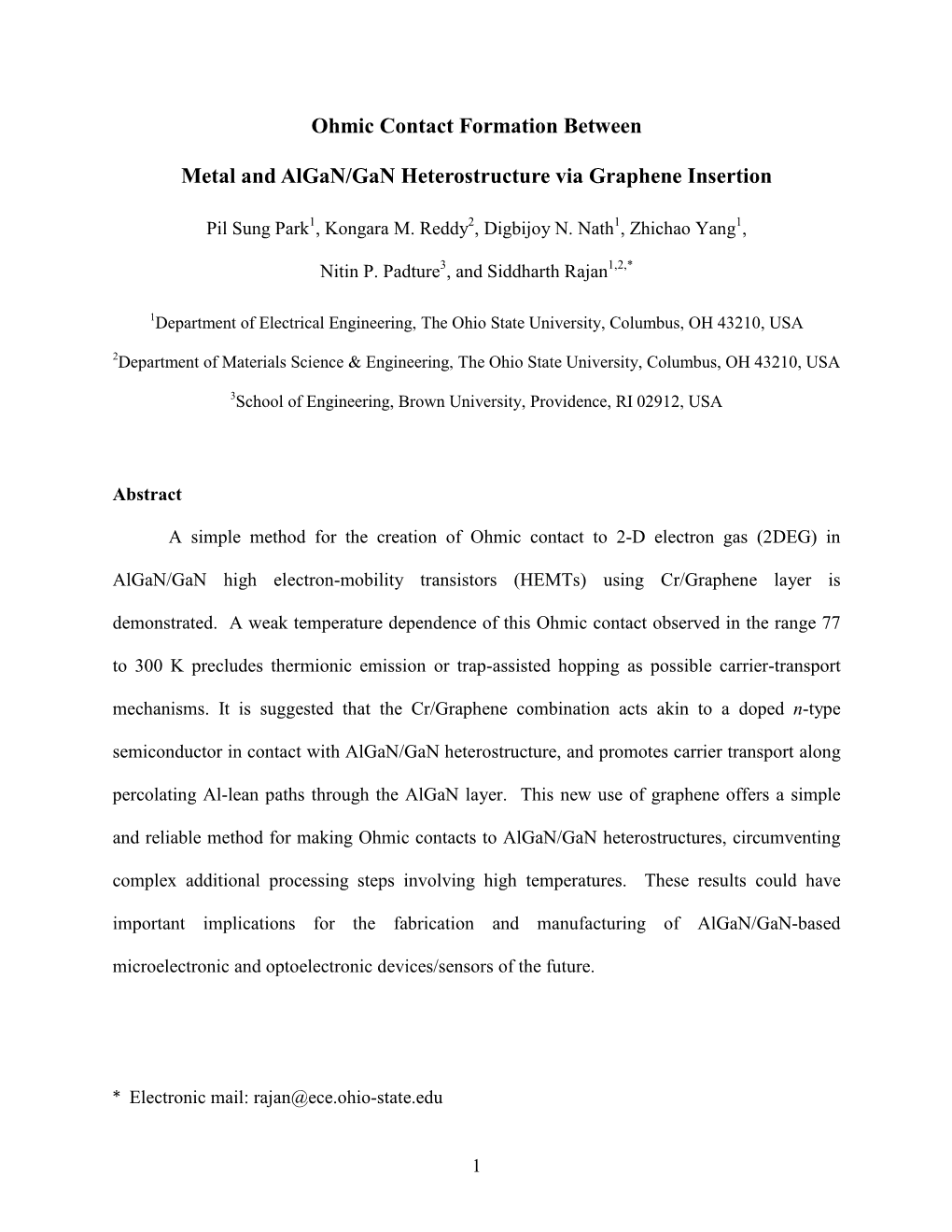 Ohmic Contact Formation Between Metal and Algan/Gan