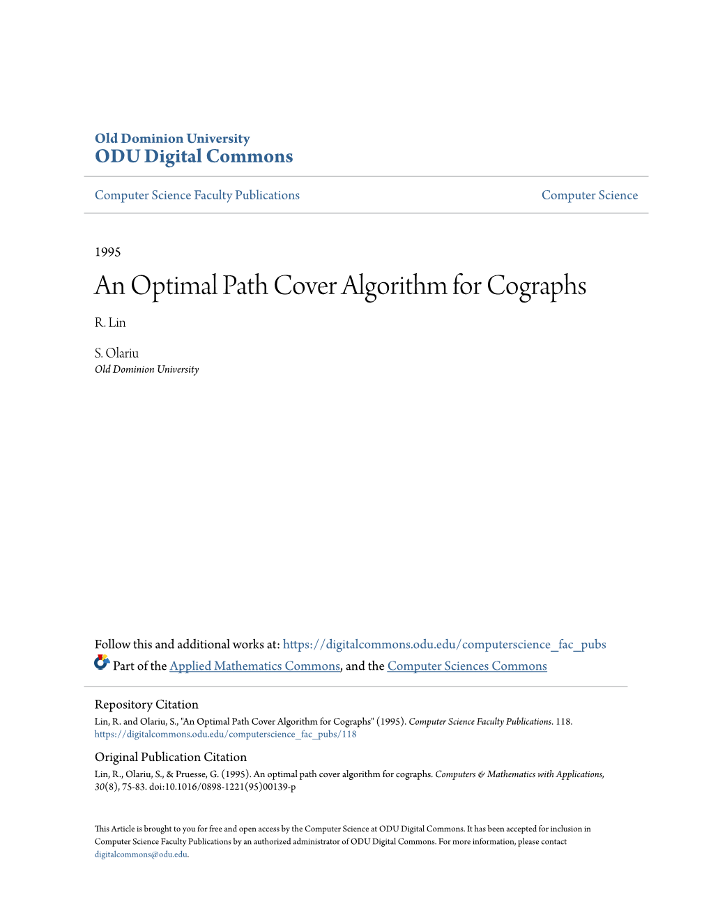 An Optimal Path Cover Algorithm for Cographs R