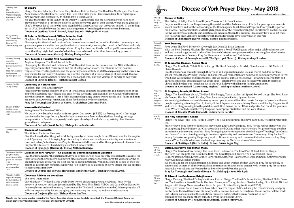 Diocese of York Prayer Diary