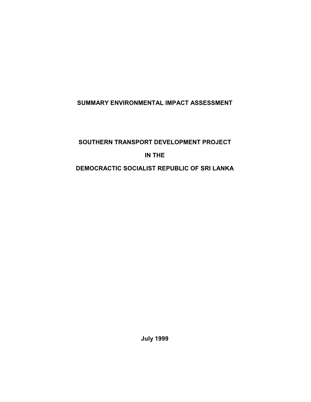 Summary Environmental Impact Assessment