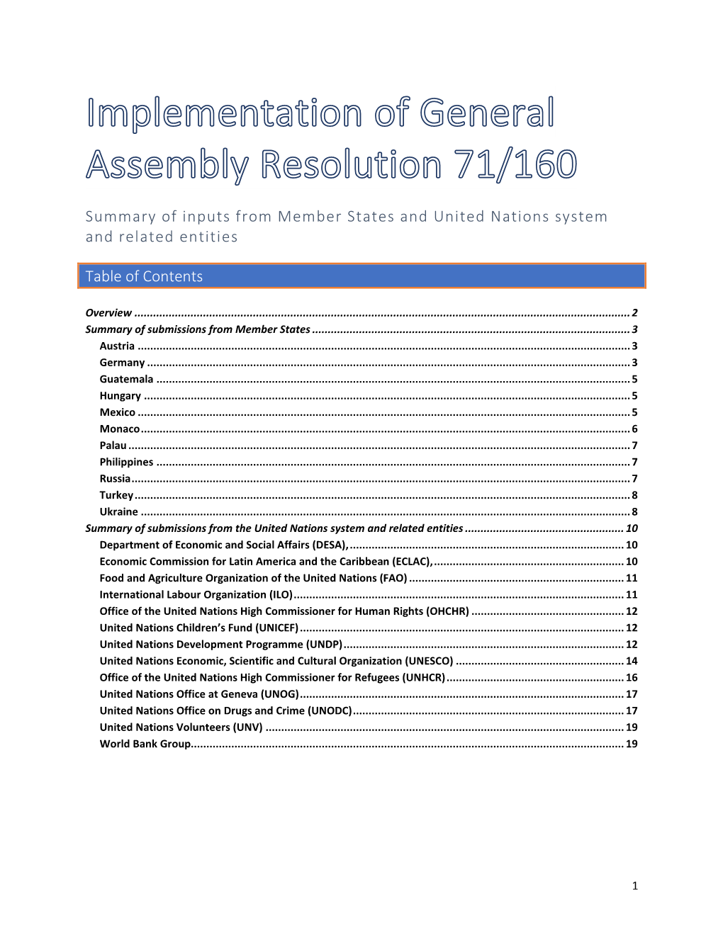 Summary of Inputs from Member States and United Nations System and Related Entities