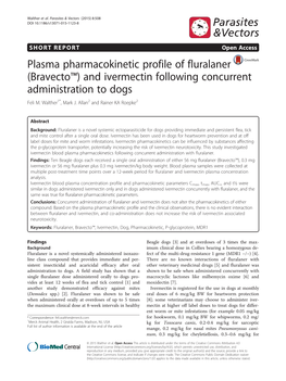 Plasma Pharmacokinetic Profile of Fluralaner (Bravecto™) and Ivermectin Following Concurrent Administration to Dogs Feli M