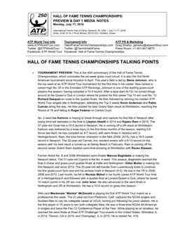 Hall of Fame Tennis Championships Talking Points