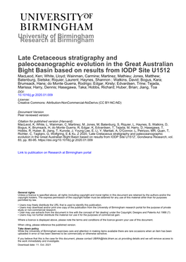 University of Birmingham Late Cretaceous Stratigraphy And